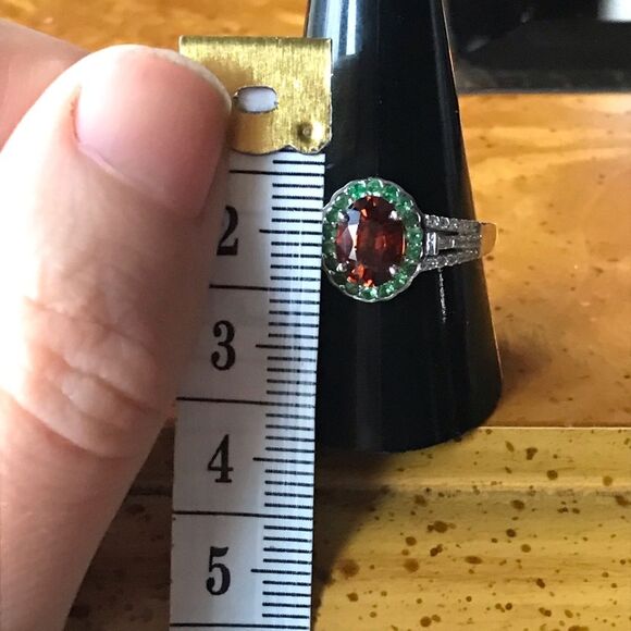 Natural Tsavorite Zircon Sterling Silver Halo Ring Size 10 - Picture 5 of 9
